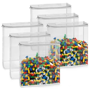6 Pack Transparent Toy Storage Bag, Clear Toy Organizer Case with Zipper for Blocks Set, Puzzles, Small Toys