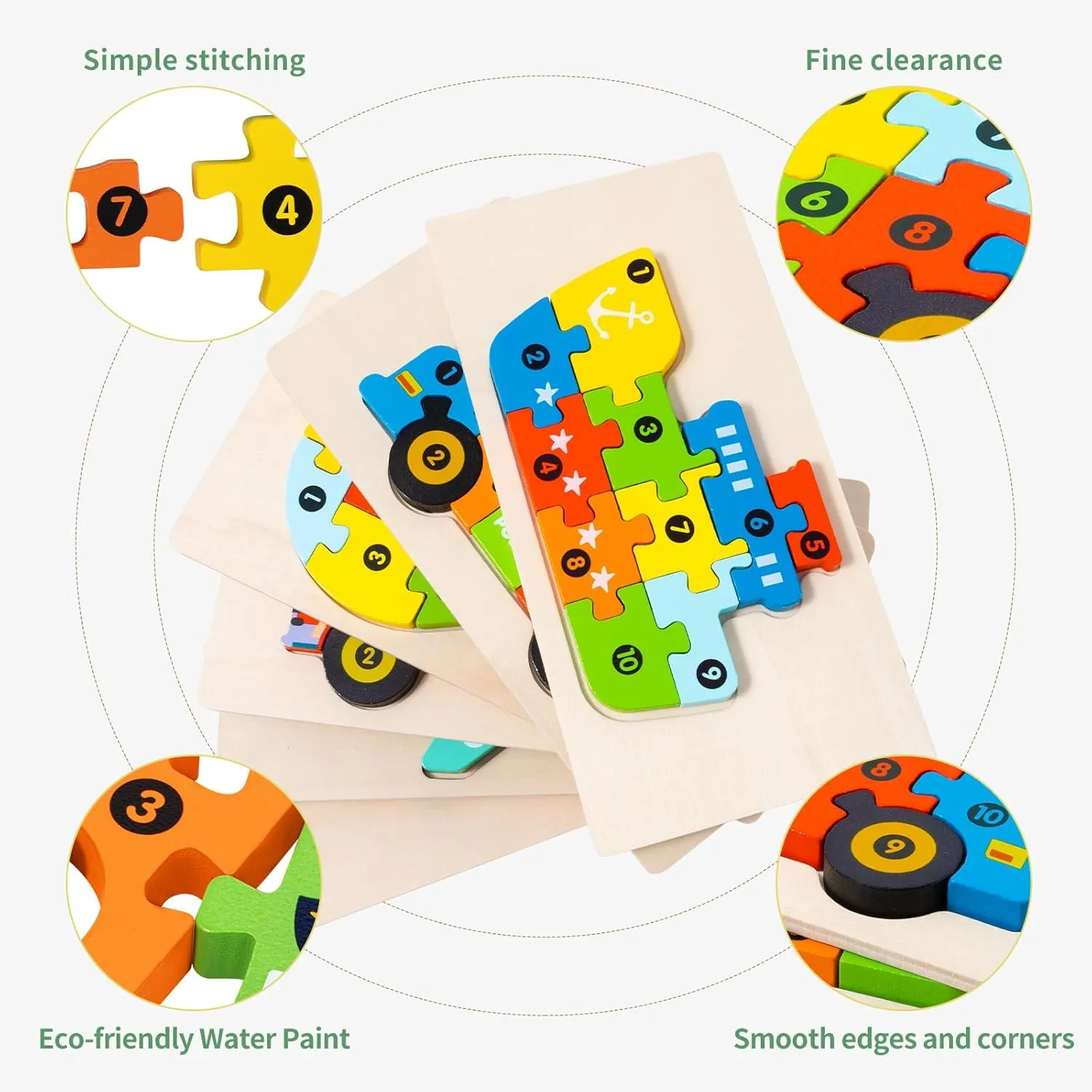 6 Pack Wooden Vehicle Toddler Puzzles for Kids Ages 2 3 4 5 6, Baby Montessori Toys for Kids Age 2-4 Years, Transport Vehicles Learning Jigsaw Toys for Boy Girl Ideal Gift