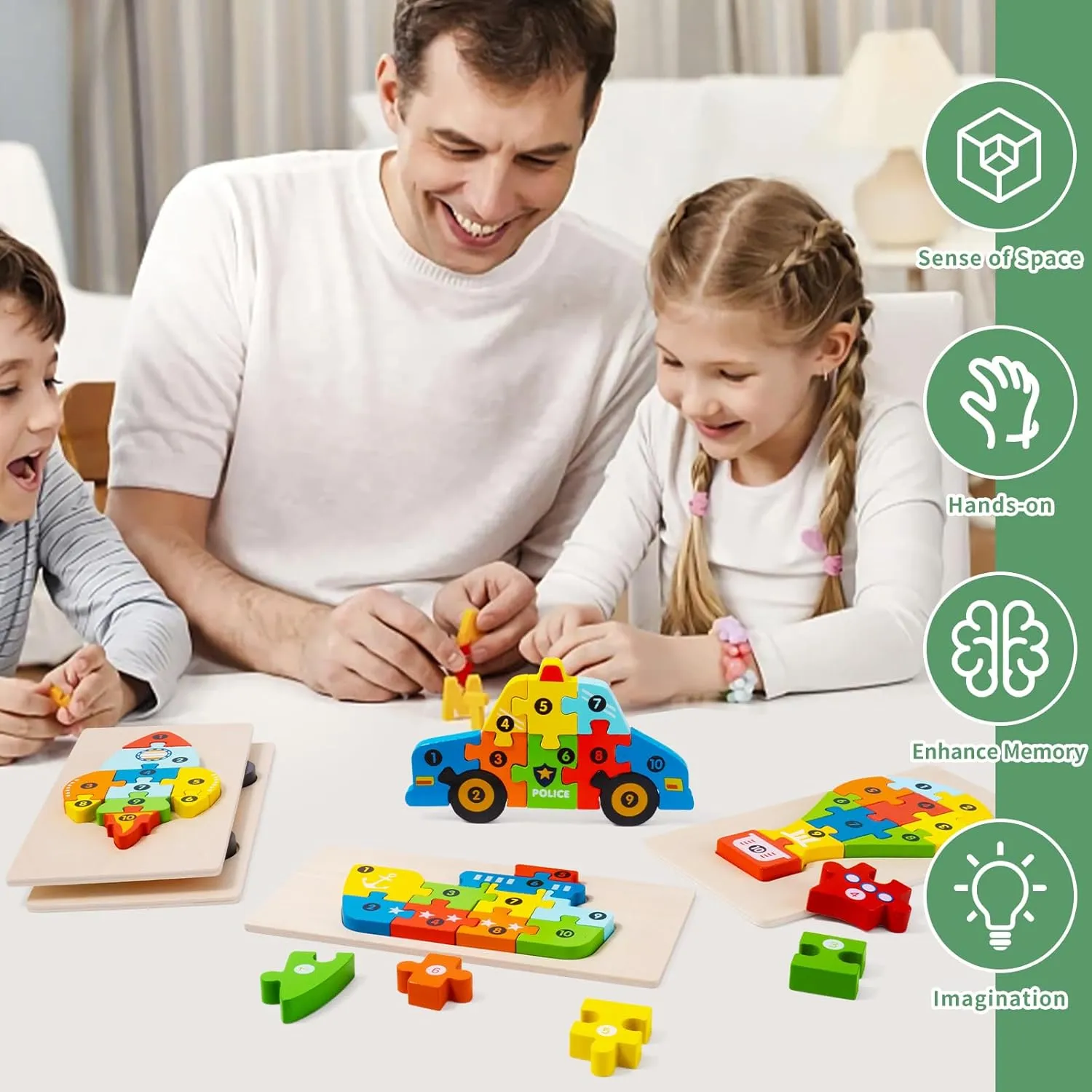 6 Pack Wooden Vehicle Toddler Puzzles for Kids Ages 2 3 4 5 6, Baby Montessori Toys for Kids Age 2-4 Years, Transport Vehicles Learning Jigsaw Toys for Boy Girl Ideal Gift