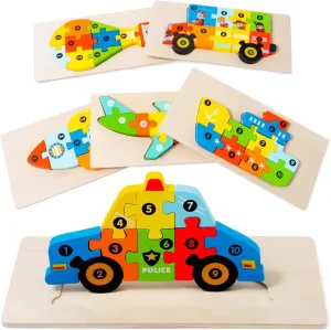 6 Pack Wooden Vehicle Toddler Puzzles for Kids Ages 2 3 4 5 6, Baby Montessori Toys for Kids Age 2-4 Years, Transport Vehicles Learning Jigsaw Toys for Boy Girl Ideal Gift