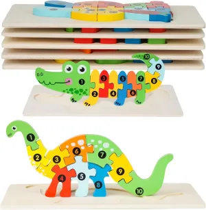 7 Pack Wooden Puzzles for Toddlers 1-3, Toddler Number Jigsaw Puzzle, Animal Wooden Puzzles for Toddlers 3-5, Educational Montessori Toys for 1 2 3 Years Old Boys Girls Gifts
