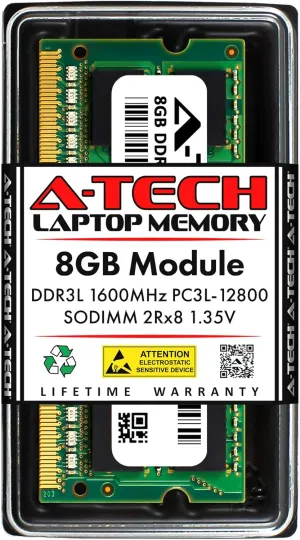A-Tech 8GB RAM for Clevo N155RD, P650SE, P670SG, W330SU2, W655SJ, W670SFQ1, W670SJQ1, W840SU-T, W941SU2-T, W950SU2, W970SUW, W970SUY | DDR3 1600MHz PC3-12800 SODIMM 1.35V Non-ECC Memory Upgrade