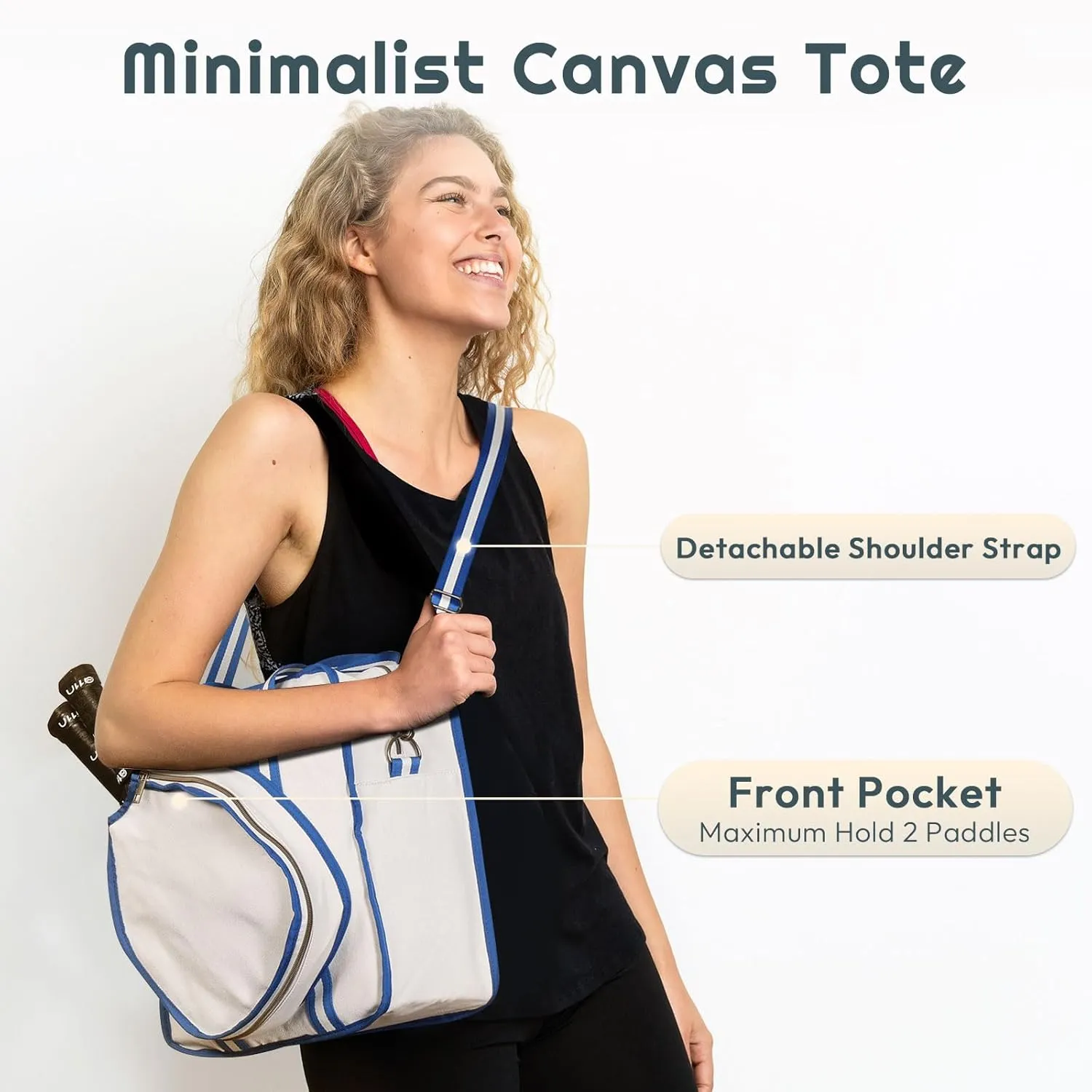 A11N SPORTS Pickleball Bag - Stylish Canvas Tote Bag with Adjustable Strap for Crossbody, Handbag, or Shoulder Bag - Ideal Pickleball Gift for Women and Men