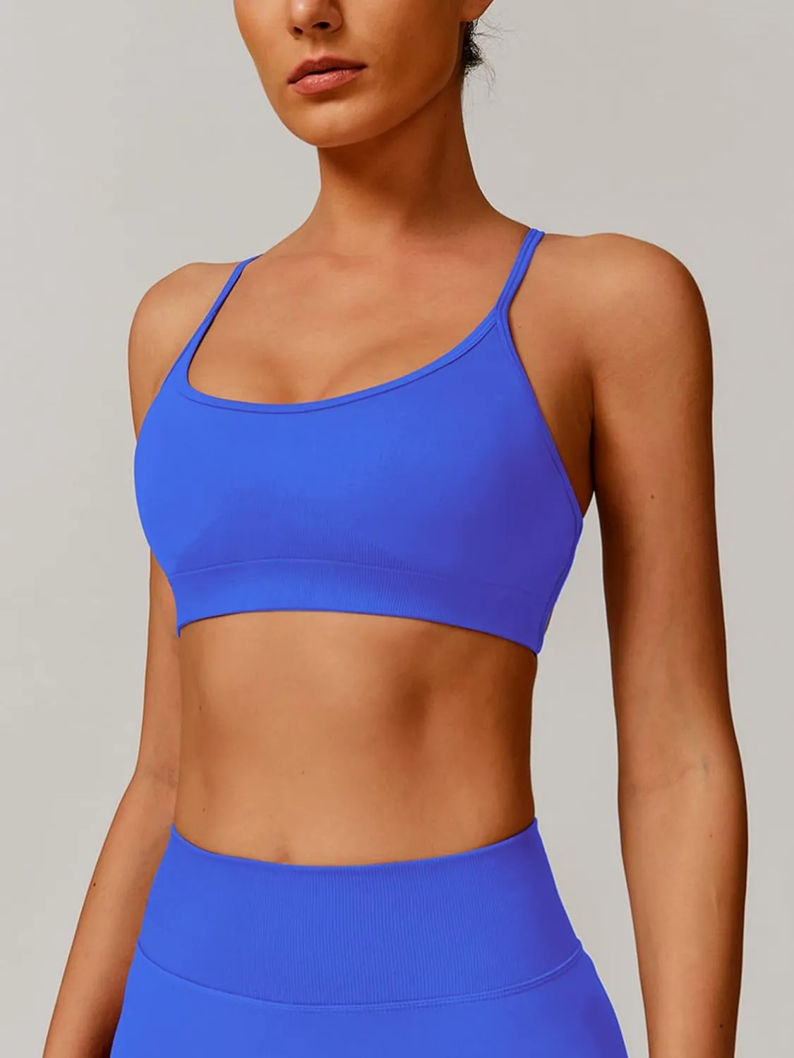 ABOCIW Womens Seamless Backless Sports Bra Open Back Strappy Workout Bras Low Support Criss-Cross Yoga Gym Bra