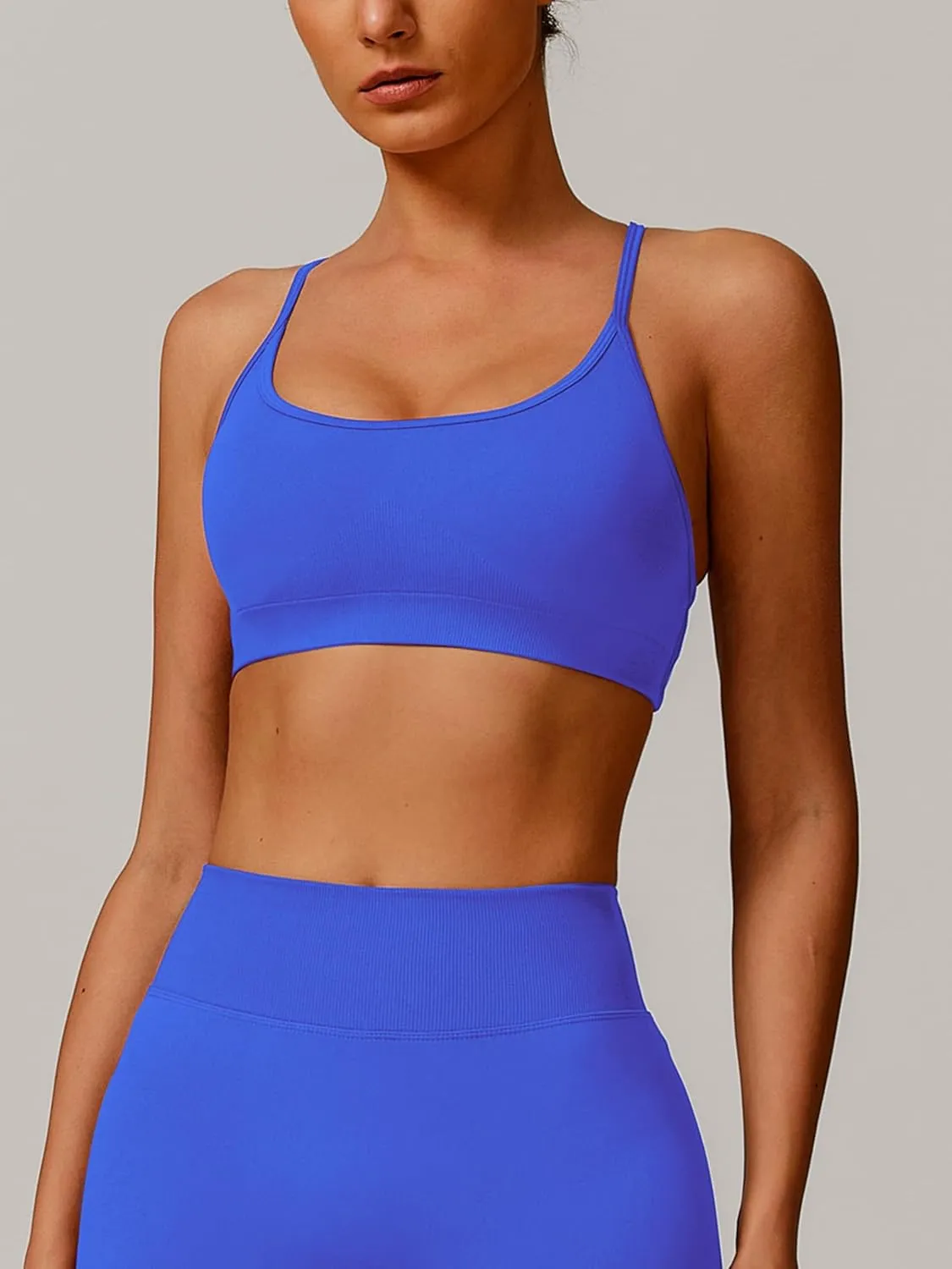 ABOCIW Womens Seamless Backless Sports Bra Open Back Strappy Workout Bras Low Support Criss-Cross Yoga Gym Bra