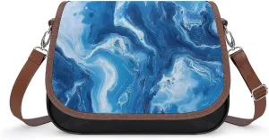Abstract Blue Marble Tie-dye Crossbody Bags for Women Leather Tote Bag Handbag Purse for Work Travel
