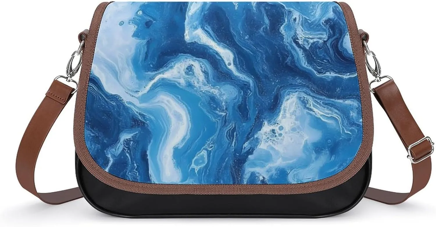 Abstract Blue Marble Tie-dye Crossbody Bags for Women Leather Tote Bag Handbag Purse for Work Travel