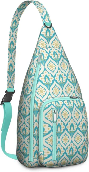 Abstract Peacock Feather Crossbody Bag Daypack for Women Men Lightweight Waterproof Sling Bag Backpack Hiking Cycling