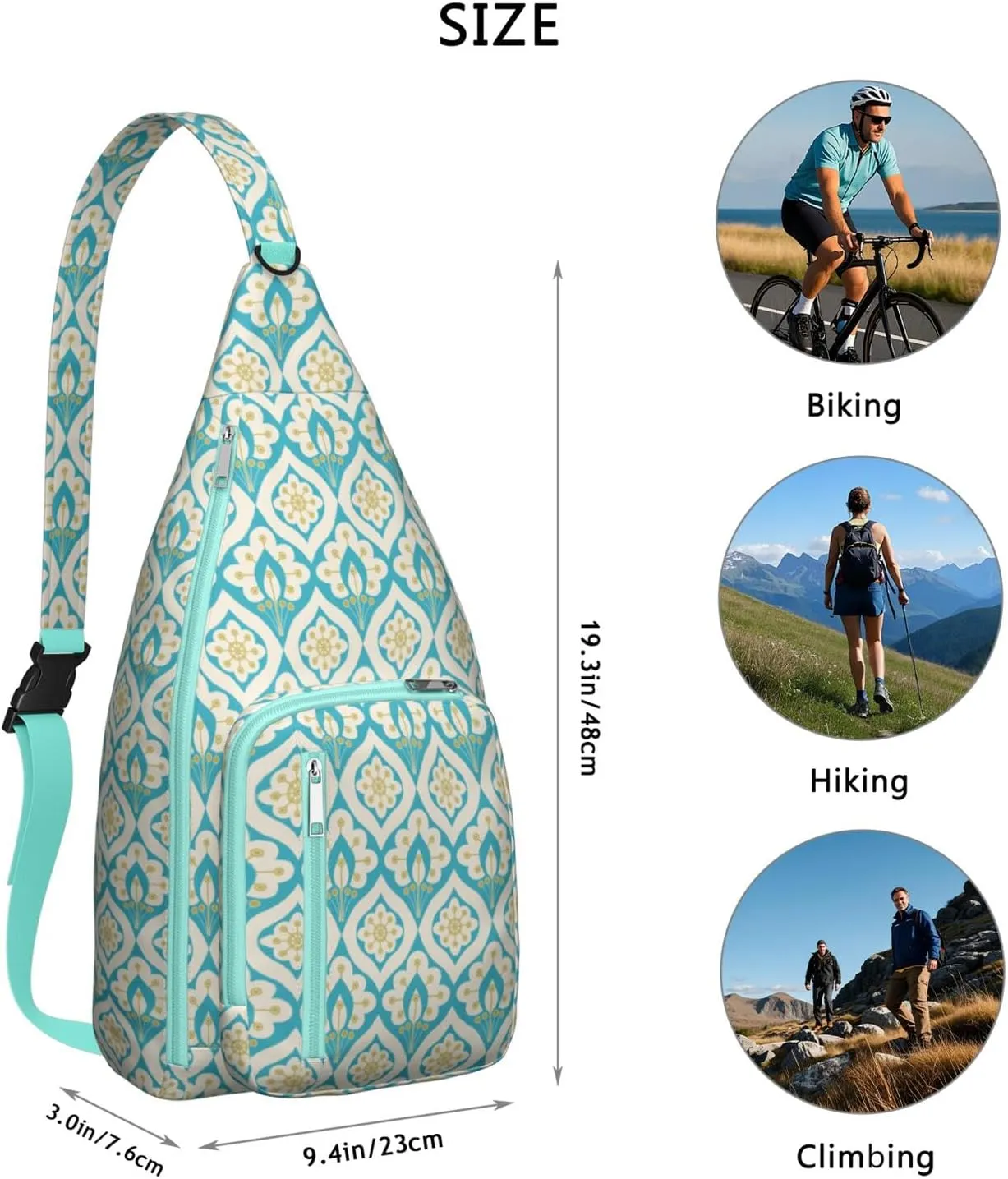 Abstract Peacock Feather Crossbody Bag Daypack for Women Men Lightweight Waterproof Sling Bag Backpack Hiking Cycling
