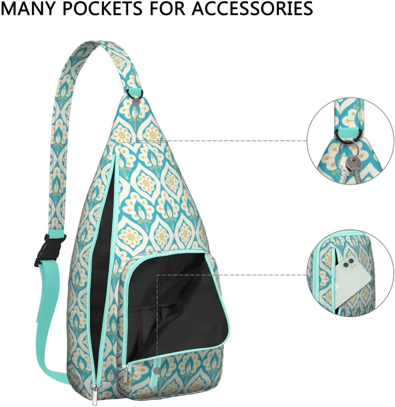 Abstract Peacock Feather Crossbody Bag Daypack for Women Men Lightweight Waterproof Sling Bag Backpack Hiking Cycling
