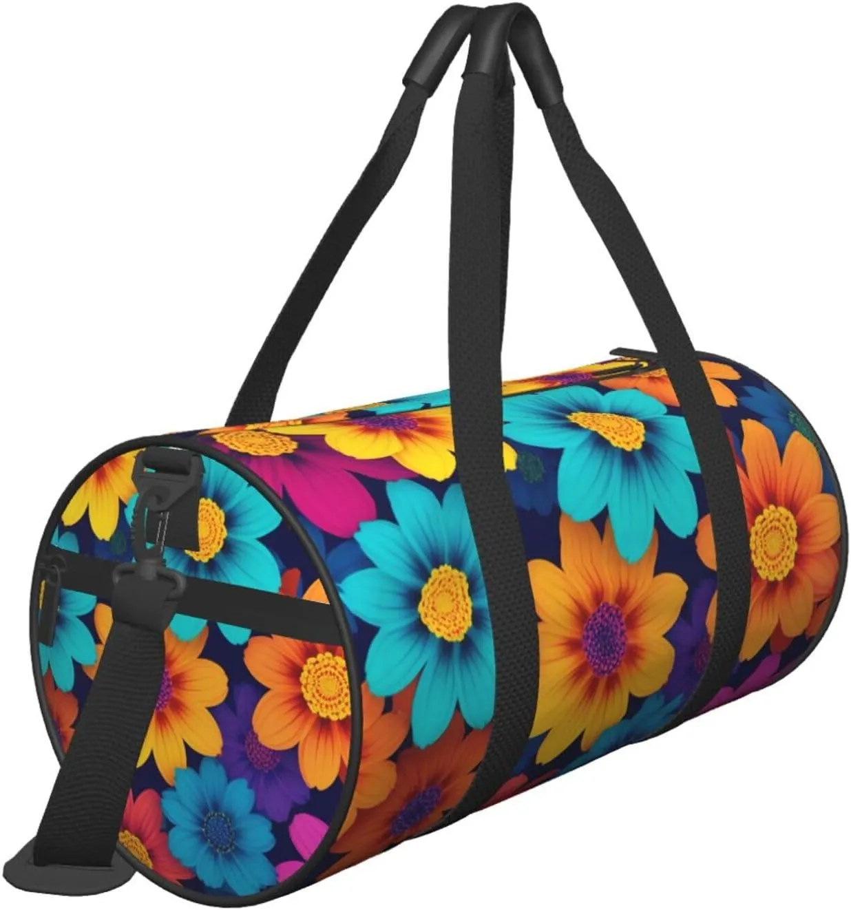 Abstract Style Colorful Flowers Printed Travel Bag,Round Personal Item Storage bag,Foldie Duffel Bag for Traveling Vacation,Fitness,Sports