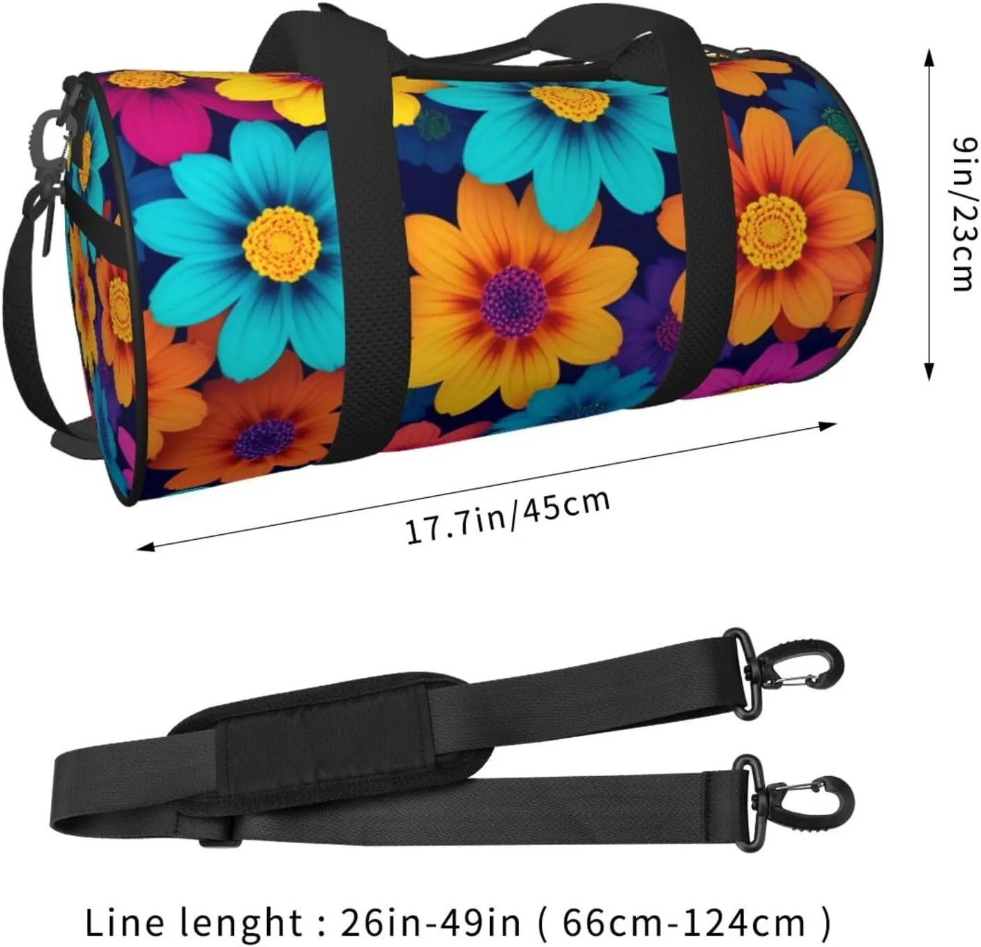 Abstract Style Colorful Flowers Printed Travel Bag,Round Personal Item Storage bag,Foldie Duffel Bag for Traveling Vacation,Fitness,Sports