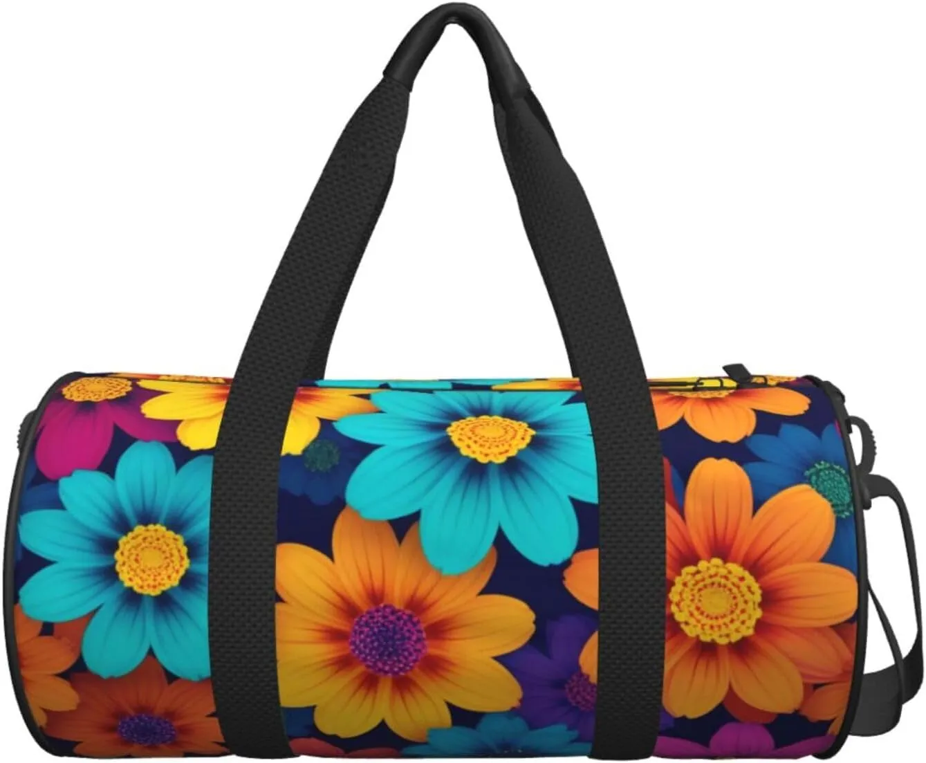 Abstract Style Colorful Flowers Printed Travel Bag,Round Personal Item Storage bag,Foldie Duffel Bag for Traveling Vacation,Fitness,Sports