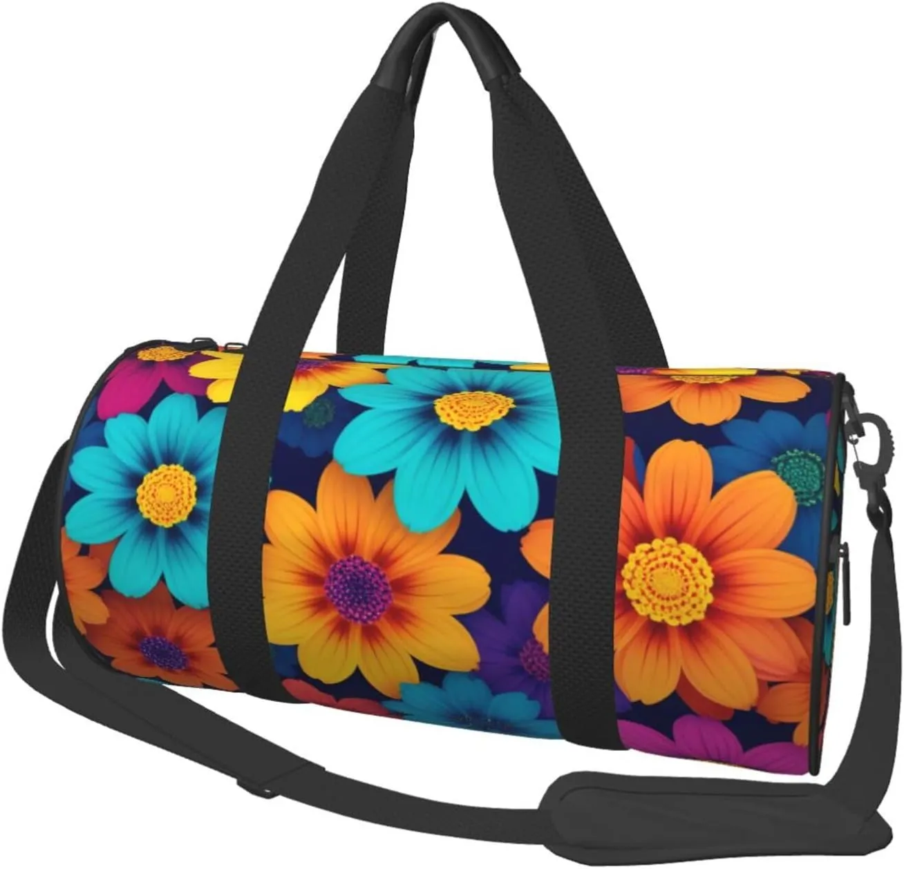 Abstract Style Colorful Flowers Printed Travel Bag,Round Personal Item Storage bag,Foldie Duffel Bag for Traveling Vacation,Fitness,Sports
