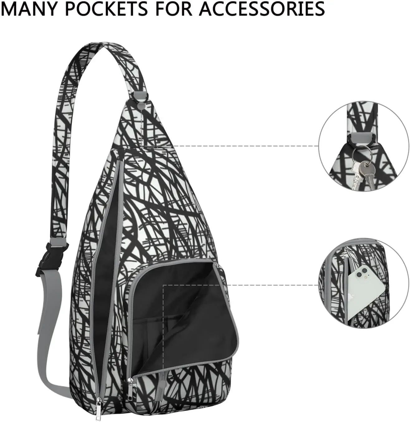 Abstract Tar Black Snow White Crossbody Bag Daypack for Women Men Lightweight Waterproof Sling Bag Backpack Hiking Cycling