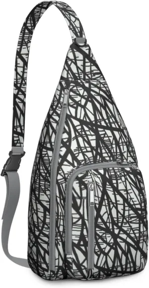 Abstract Tar Black Snow White Crossbody Bag Daypack for Women Men Lightweight Waterproof Sling Bag Backpack Hiking Cycling