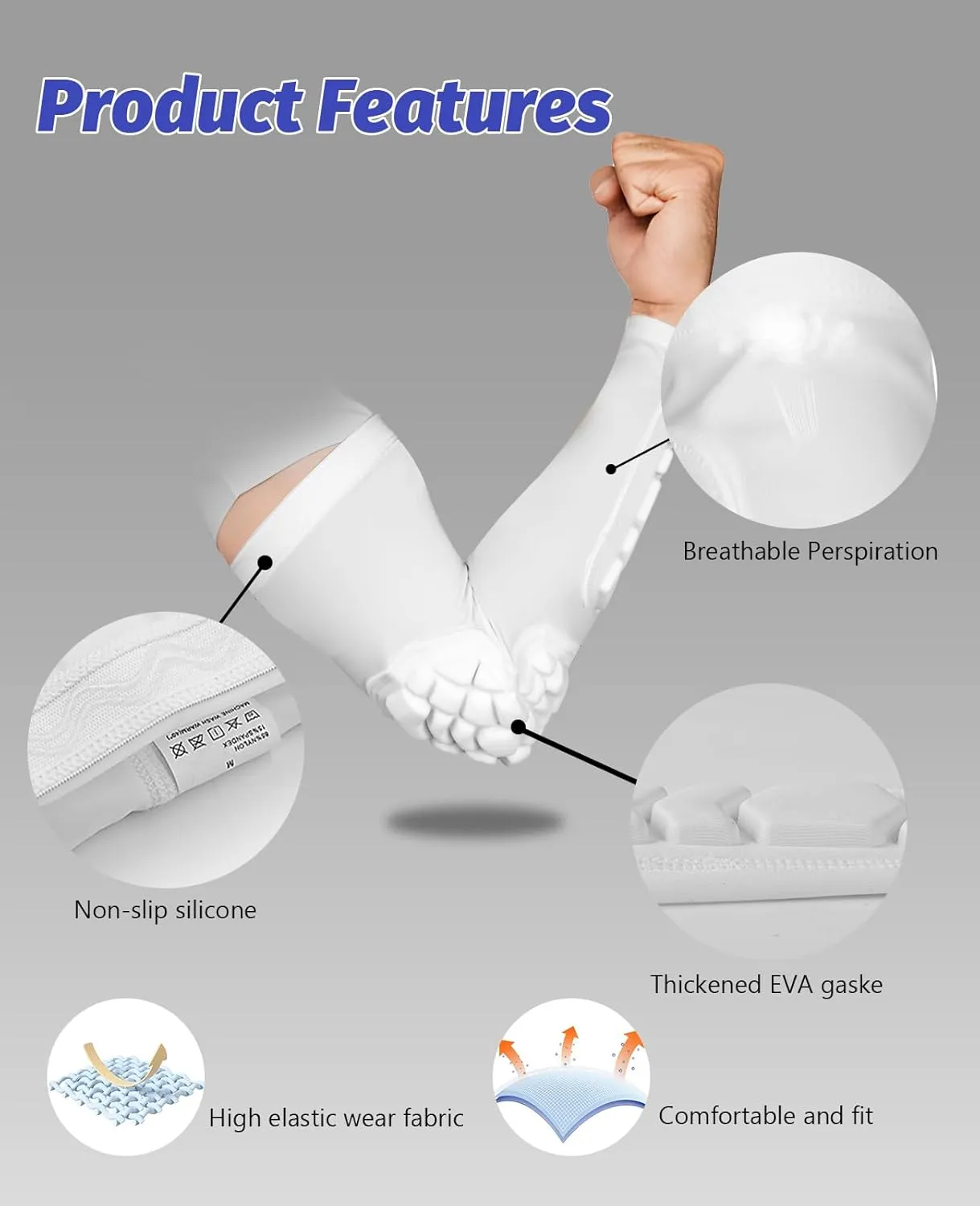 AceList Elbow Pad Arm Sleeves for Adults & Kids Shock-Absorbing EVA Padding Non-Slip Breathable Sports Protection