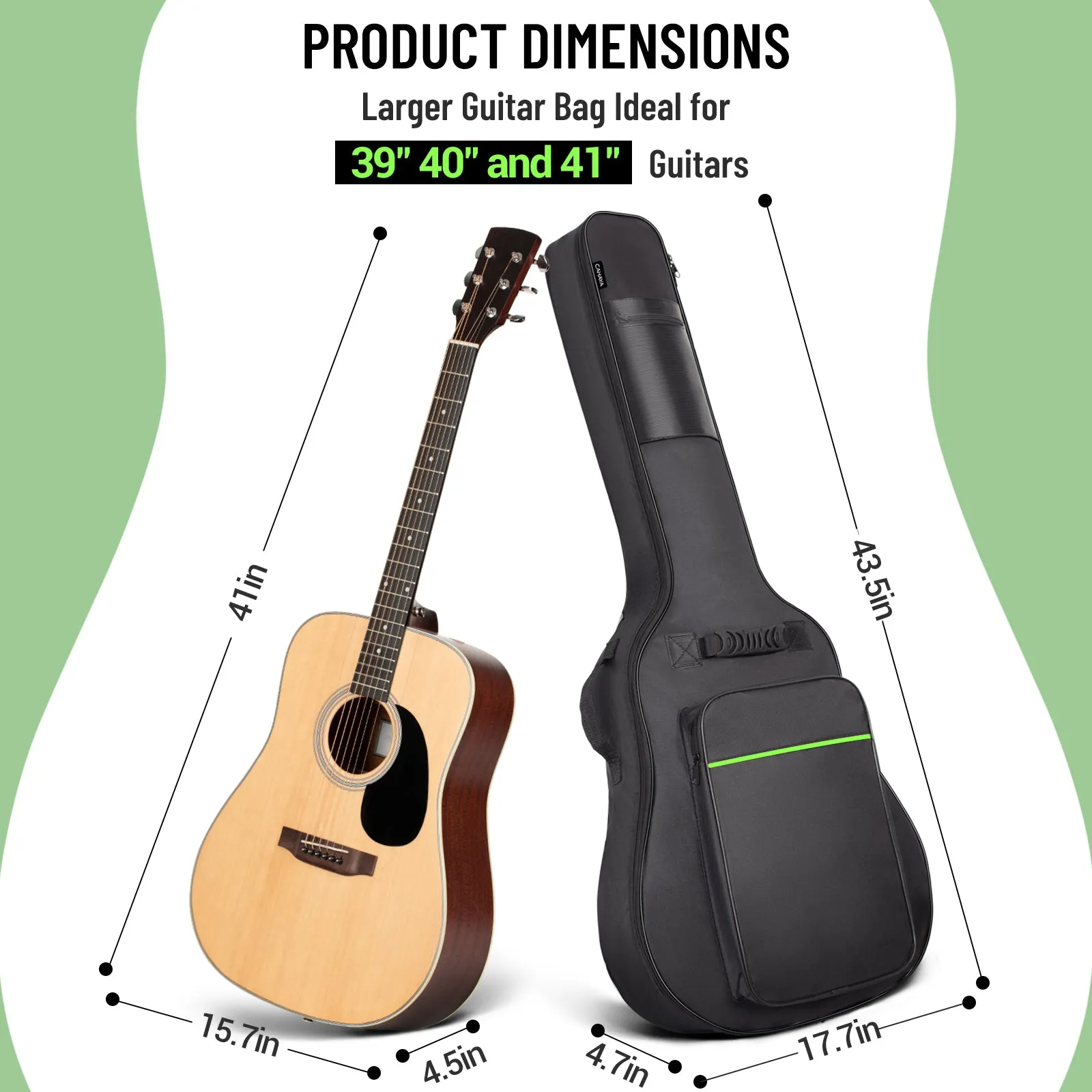 Acoustic Guitar Bag 0.35 Inches Thick Green CY0291