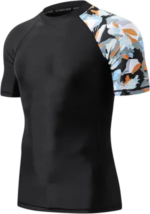 ADOREISM Men's Rash Guard Short Sleeve Quick-Dry UPF 50  Sun Protection Compression Swim Shirts for Men