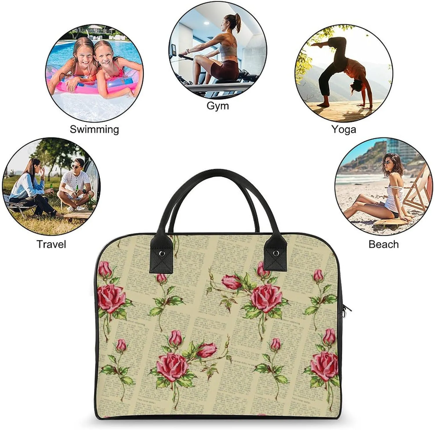 Adult High-capacity Nylon Eiffel Rose Trendy Handbag for Traveling 13" X 19" X 8"