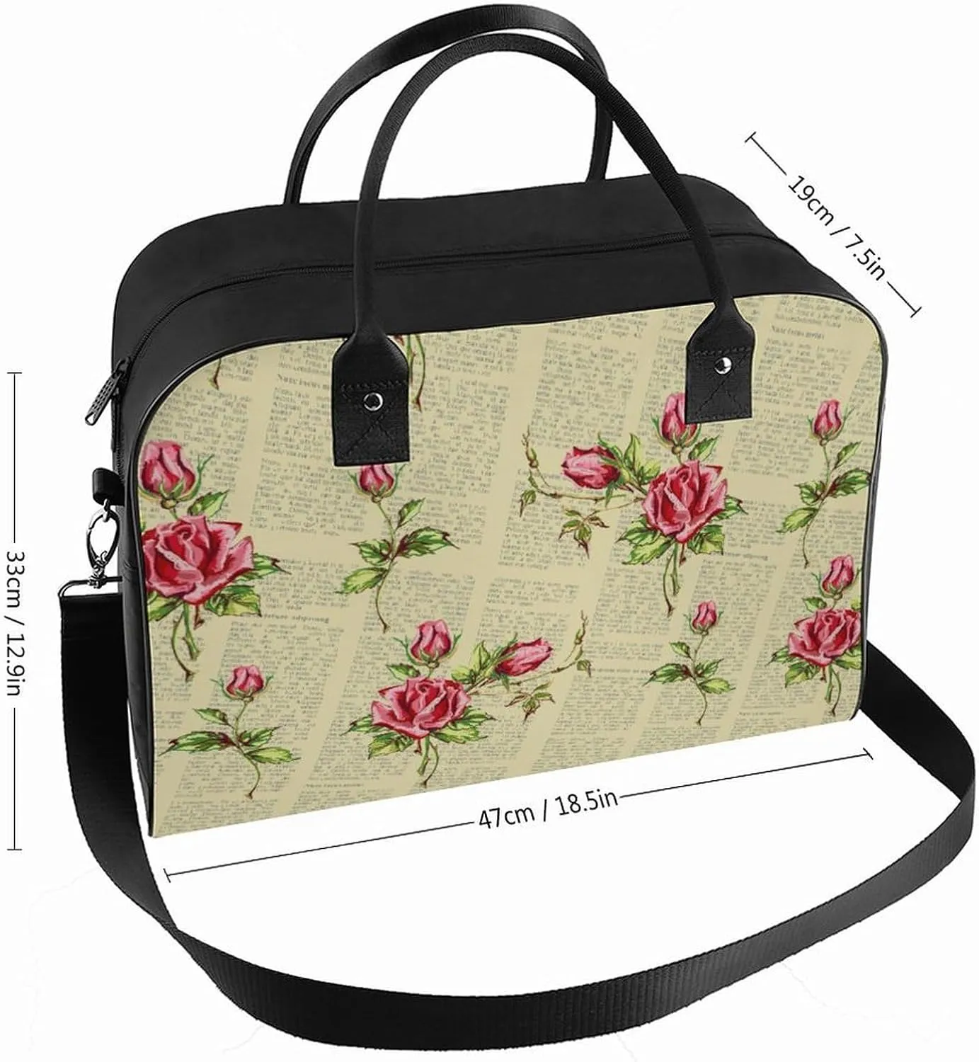 Adult High-capacity Nylon Eiffel Rose Trendy Handbag for Traveling 13" X 19" X 8"
