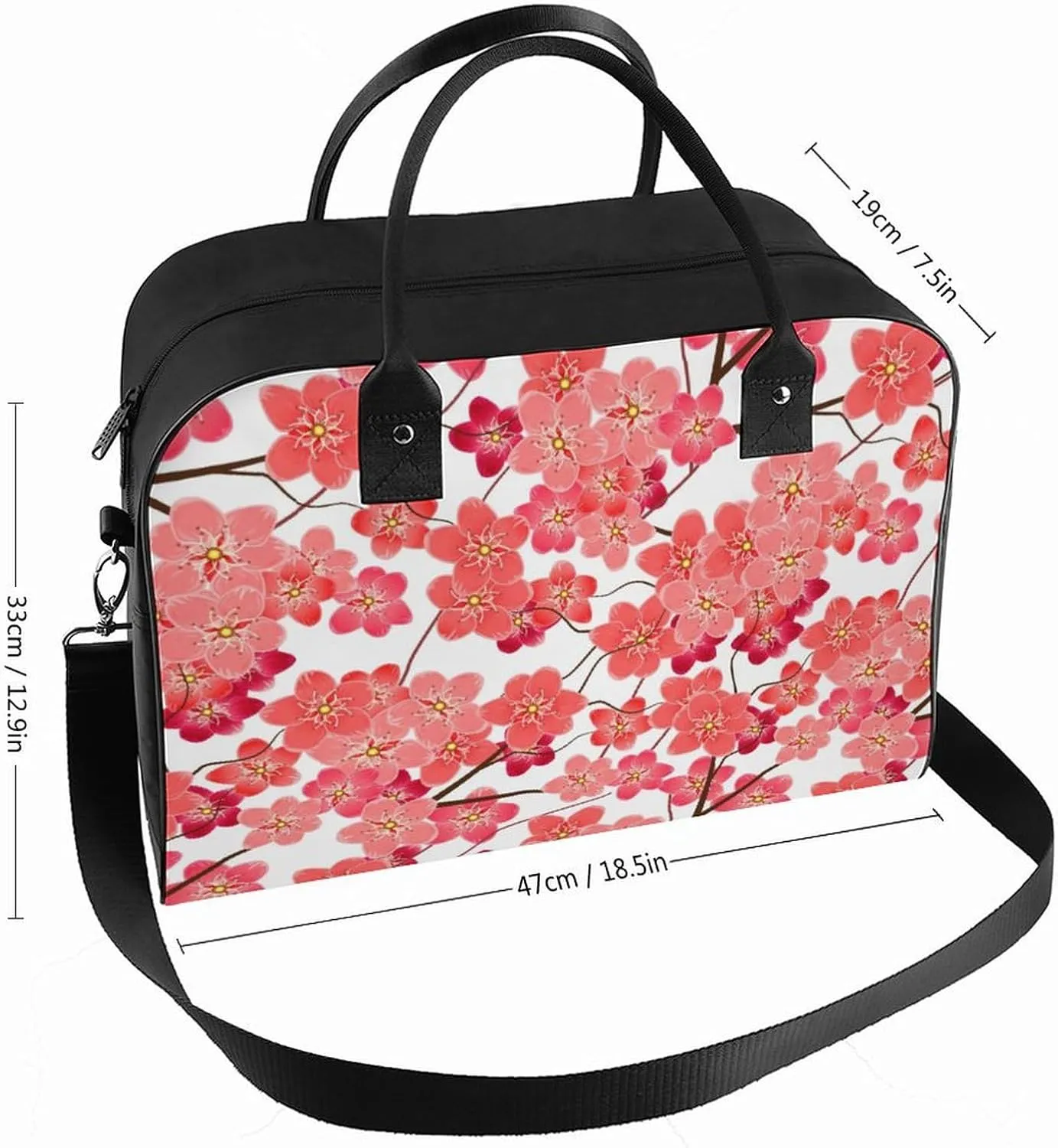 Adult Large Capacity Nylon Blue Leaves Modern Handbag for Touring 13" X 19" X 8"