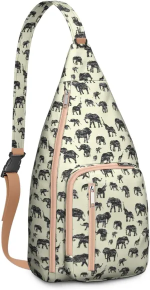 African Elephant Print Art Crossbody Bag Daypack for Women Men Lightweight Waterproof Sling Bag Backpack Hiking Cycling