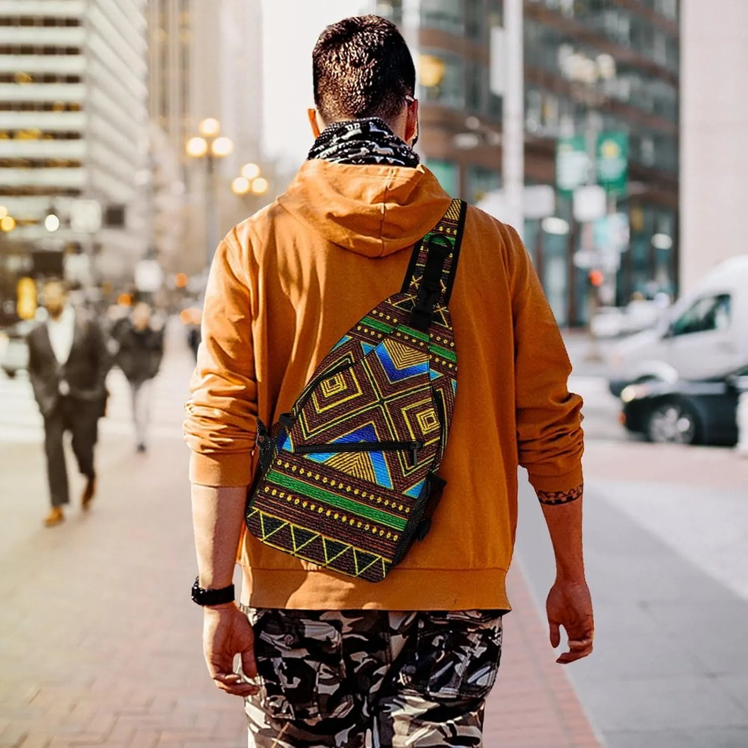 Afrocentric Tribal Motif A Spacious And Large Capacity Portable Adjustable Chest Bag