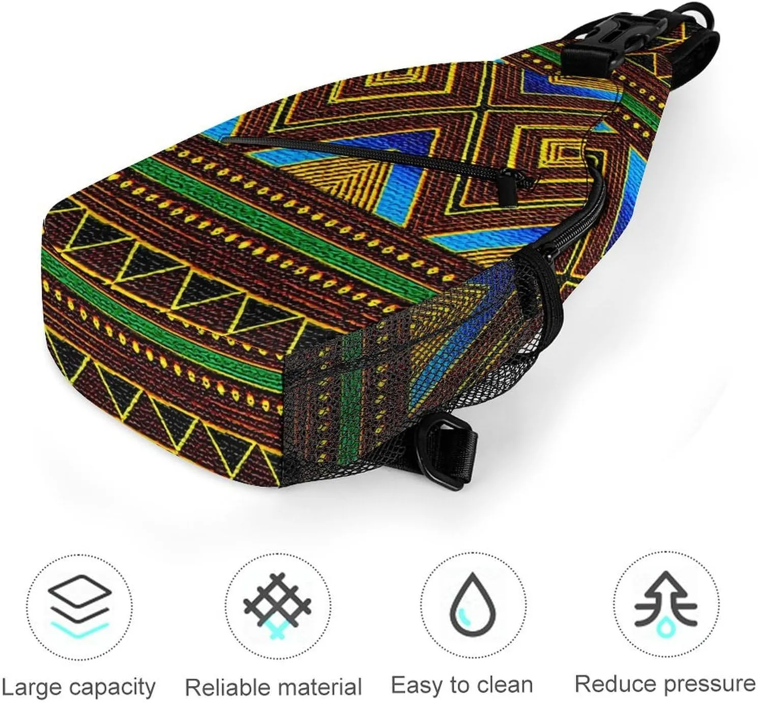 Afrocentric Tribal Motif A Spacious And Large Capacity Portable Adjustable Chest Bag