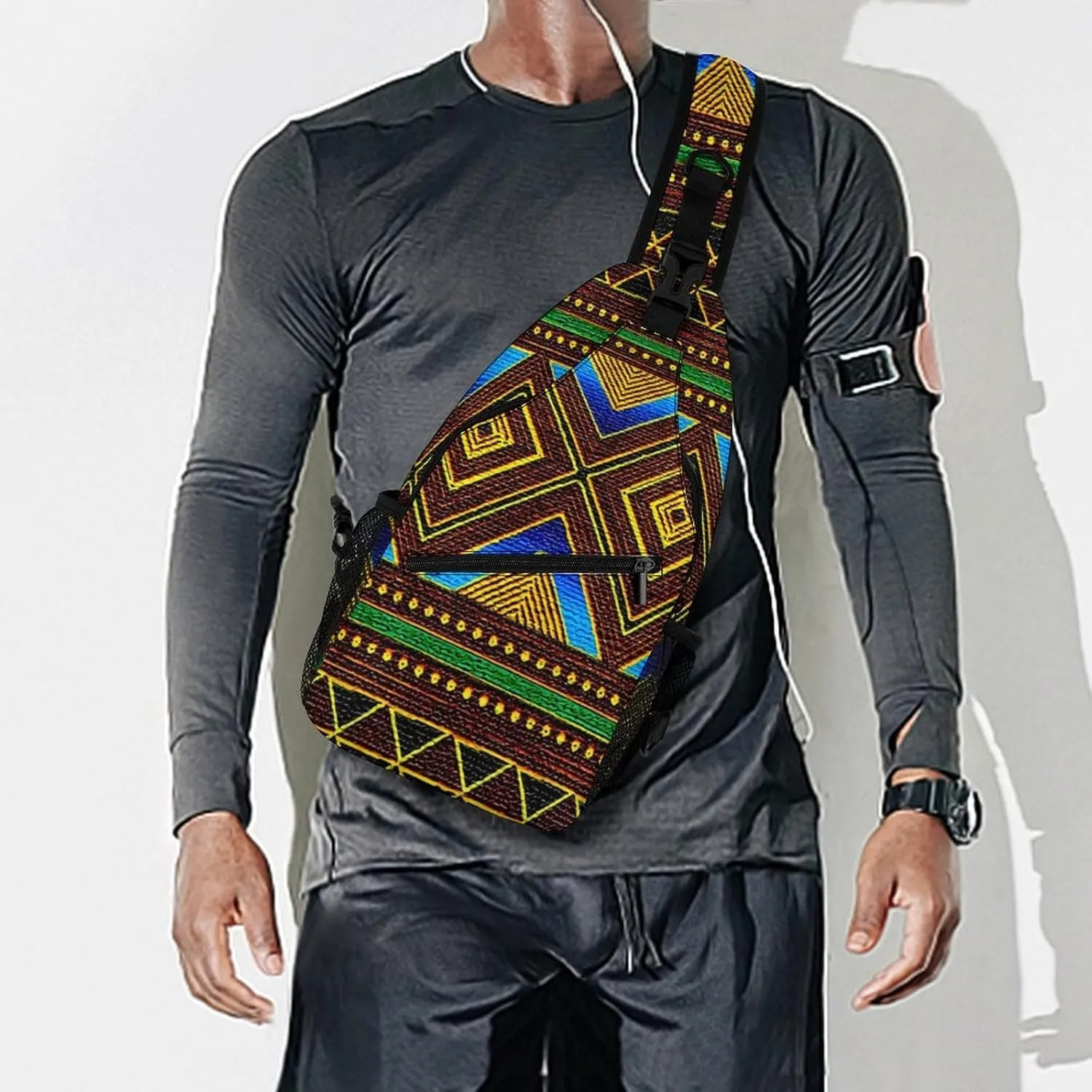 Afrocentric Tribal Motif A Spacious And Large Capacity Portable Adjustable Chest Bag