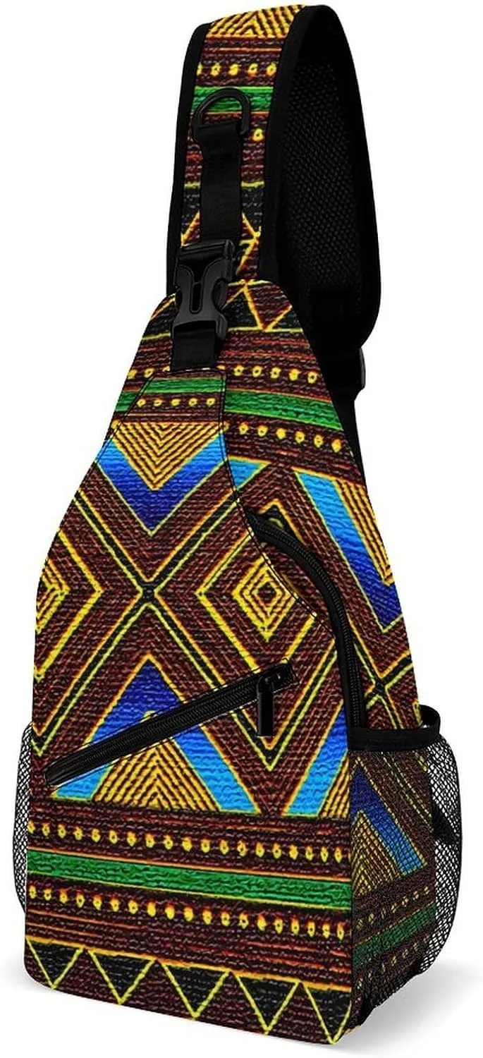 Afrocentric Tribal Motif A Spacious And Large Capacity Portable Adjustable Chest Bag