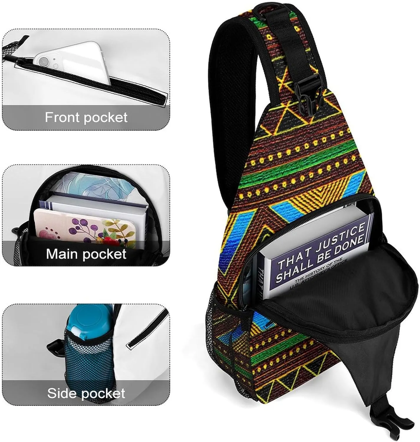 Afrocentric Tribal Motif A Spacious And Large Capacity Portable Adjustable Chest Bag
