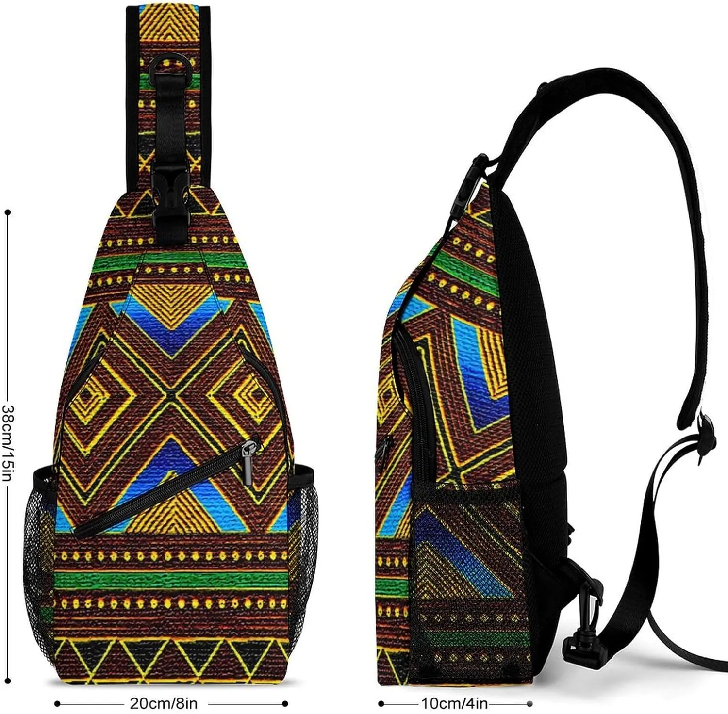 Afrocentric Tribal Motif A Spacious And Large Capacity Portable Adjustable Chest Bag