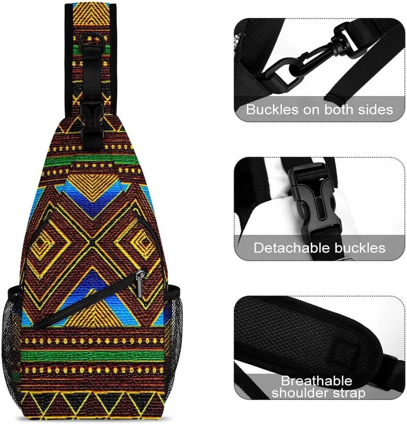 Afrocentric Tribal Motif A Spacious And Large Capacity Portable Adjustable Chest Bag