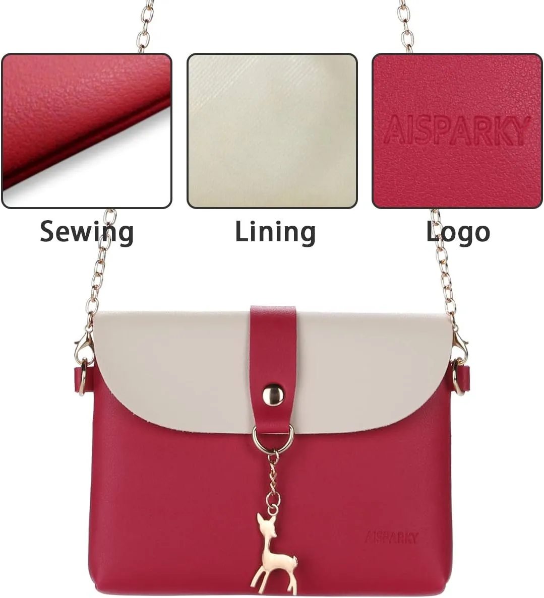 AISPARKY Small Crossbody Purse, PU Leather Small Purse for Girls With Pendant With Strap/Gold Chain Strap