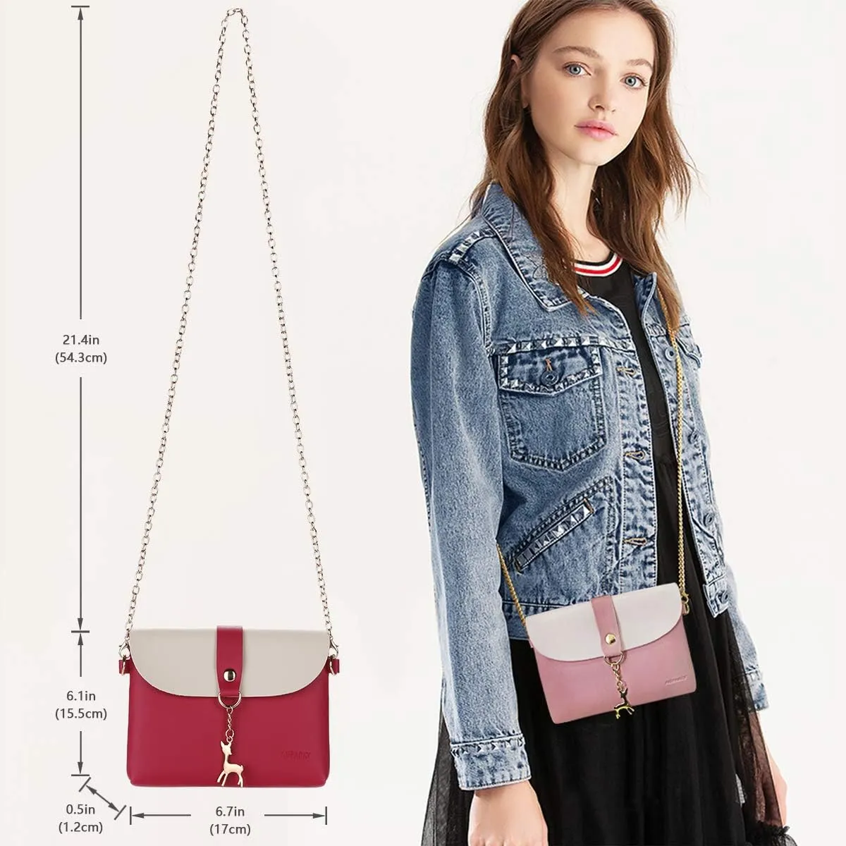 AISPARKY Small Crossbody Purse, PU Leather Small Purse for Girls With Pendant With Strap/Gold Chain Strap