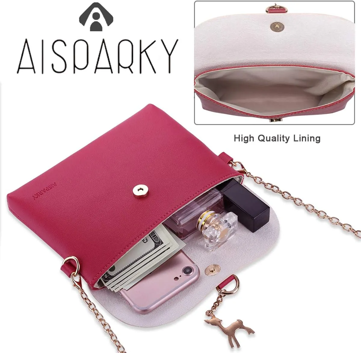 AISPARKY Small Crossbody Purse, PU Leather Small Purse for Girls With Pendant With Strap/Gold Chain Strap