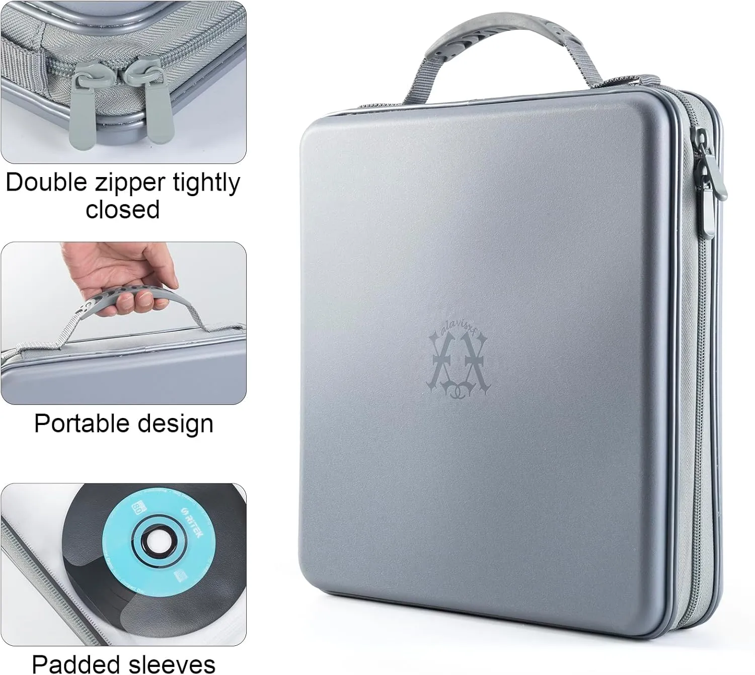 alavisxf xx CD Case, 224 Capacity Hard Plastic CD DVD Case Holder, Portable Large Capacity Disc Storage Organizer Holder for Car, Home, Travel (224 Capacity, Grey)