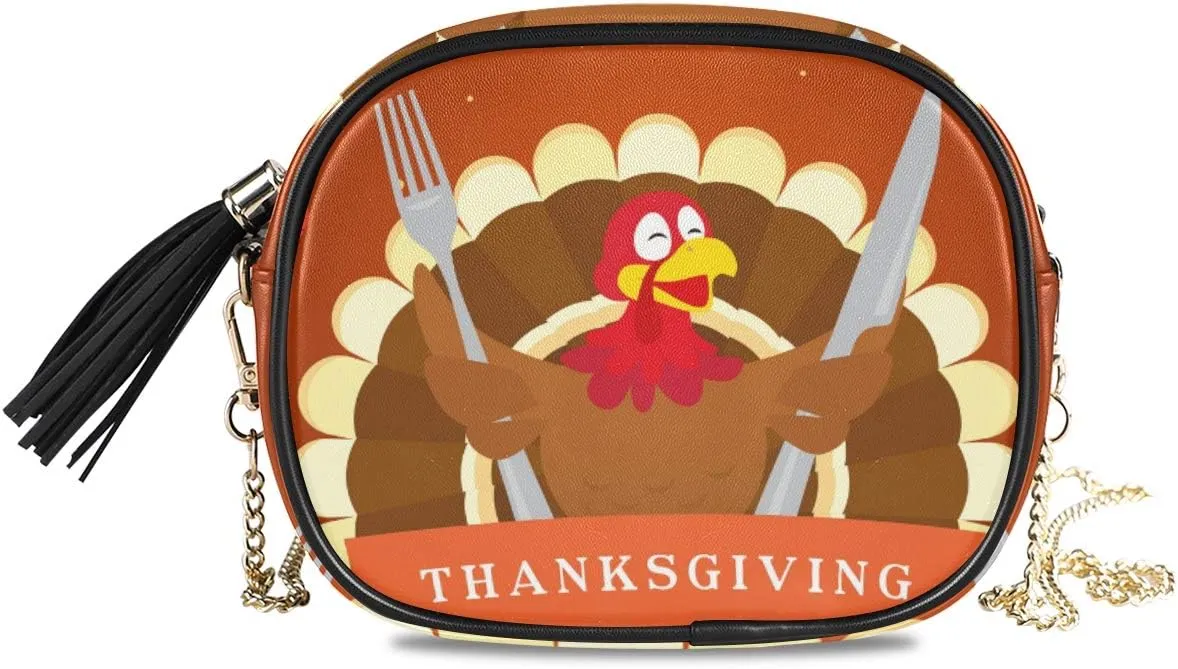 ALAZA Happy Thanksgiving Turkey Bird Crossbody Bag with Adjustable Metal Chain Strap for Women Girl