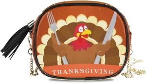 ALAZA Happy Thanksgiving Turkey Bird Crossbody Bag with Adjustable Metal Chain Strap for Women Girl