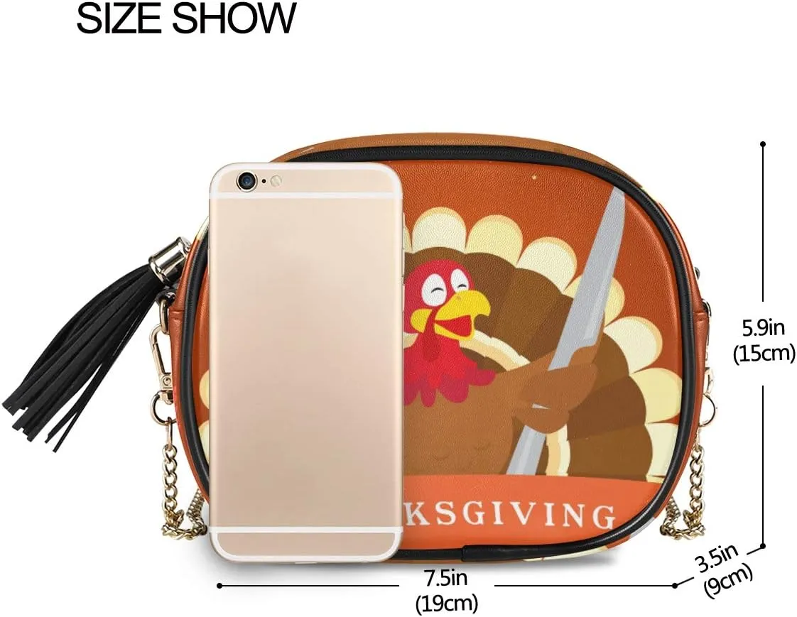 ALAZA Happy Thanksgiving Turkey Bird Crossbody Bag with Adjustable Metal Chain Strap for Women Girl