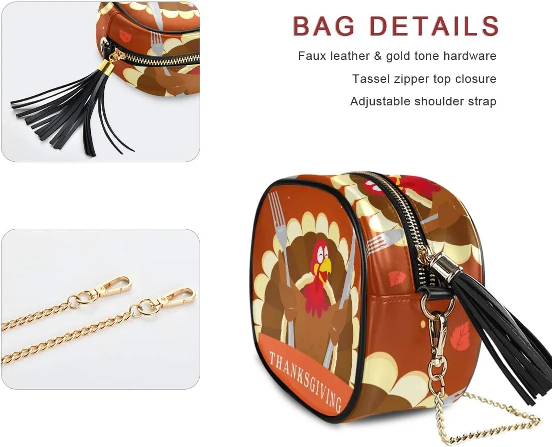 ALAZA Happy Thanksgiving Turkey Bird Crossbody Bag with Adjustable Metal Chain Strap for Women Girl