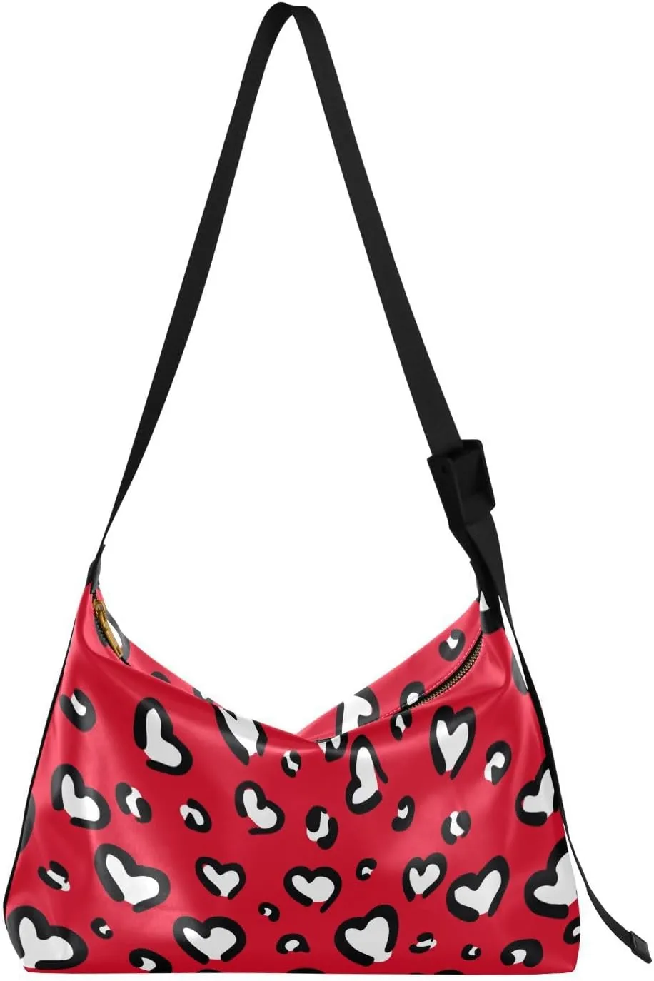 ALAZA Leopard Print Hear Red Womens Tote Bag Leather Shoulder Bag For Women Men Large Hobo Cross Body Bags Handbag