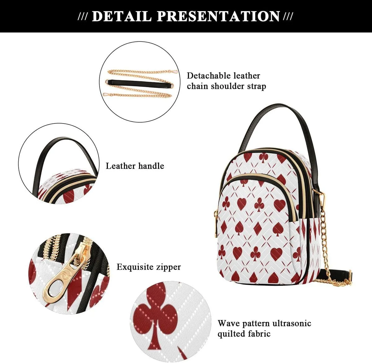 ALAZA Poker Abstract White Card Crossbody Bag Small Shoulder Handbags Leather Purse for Women
