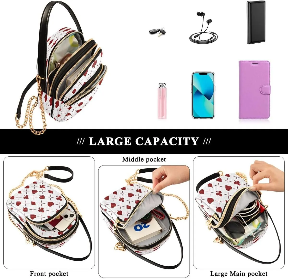 ALAZA Poker Abstract White Card Crossbody Bag Small Shoulder Handbags Leather Purse for Women