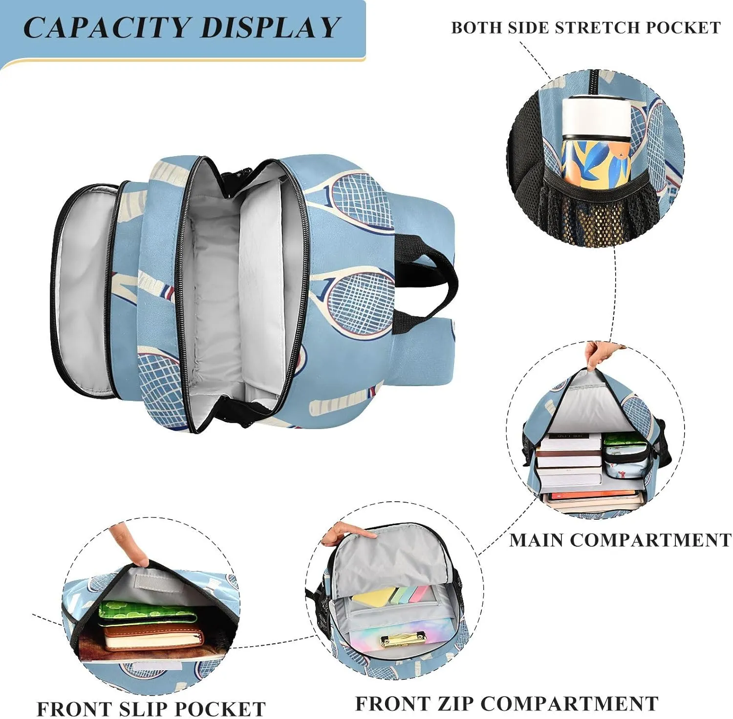 ALAZA Tennis Racket Blue Laptop Backpack Purse for Women Men School Bag 17 Inch Bookbag Student Boys Girls Travel Casual Daypack