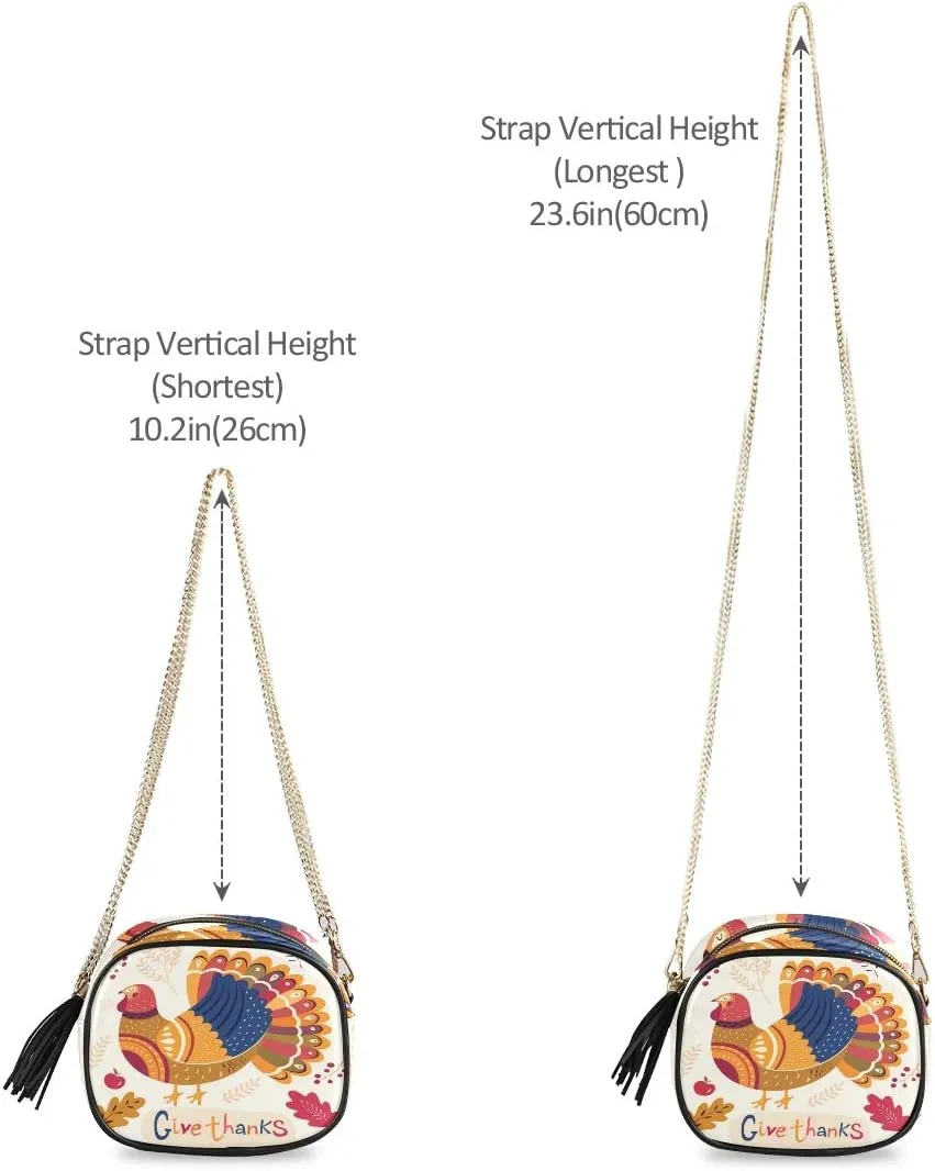 ALAZA Thanksgiving Day Funny Turkey Cross Body Fashion Chain Bag Single Shoulder PU Leather Purse for Women Girls