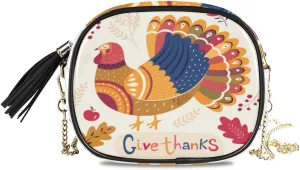 ALAZA Thanksgiving Day Funny Turkey Cross Body Fashion Chain Bag Single Shoulder PU Leather Purse for Women Girls