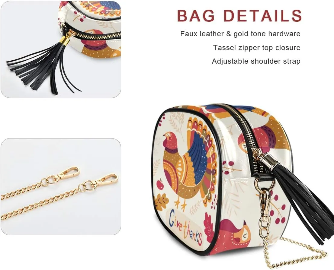 ALAZA Thanksgiving Day Funny Turkey Cross Body Fashion Chain Bag Single Shoulder PU Leather Purse for Women Girls
