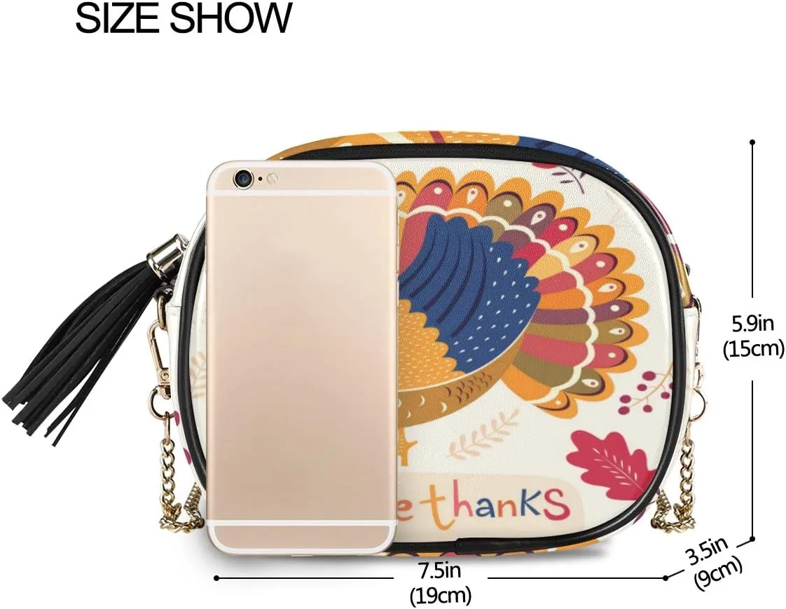 ALAZA Thanksgiving Day Funny Turkey Cross Body Fashion Chain Bag Single Shoulder PU Leather Purse for Women Girls